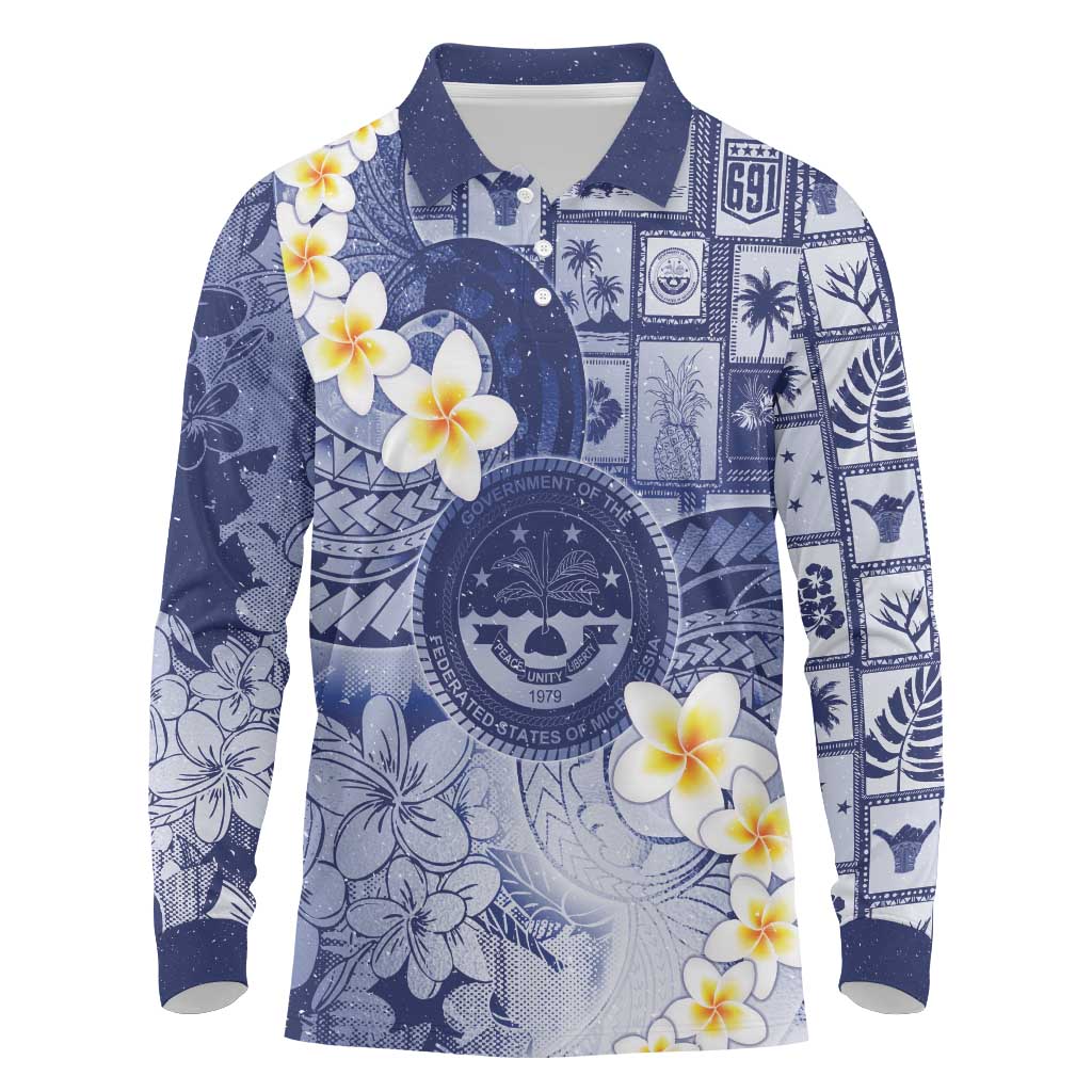 Federated States Of Micronesia Christmas Long Sleeve Polo Shirt Retro Style Dark Version LT05 Navy - Polynesian Pride