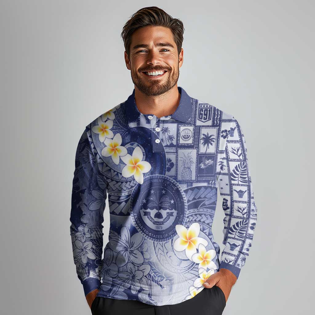Federated States Of Micronesia Christmas Long Sleeve Polo Shirt Retro Style Dark Version LT05 - Polynesian Pride