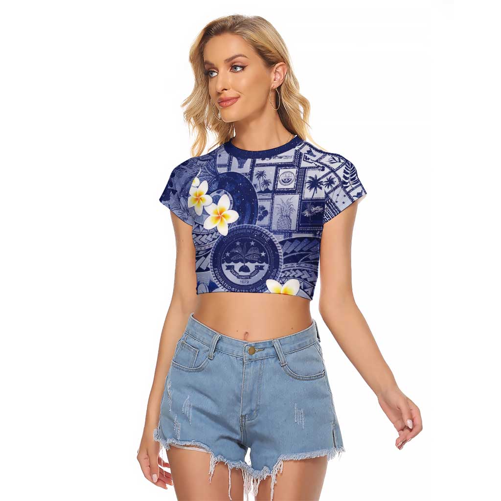 Federated States Of Micronesia Christmas Raglan Cropped T Shirt Retro Style Dark Version LT05 Female Navy - Polynesian Pride
