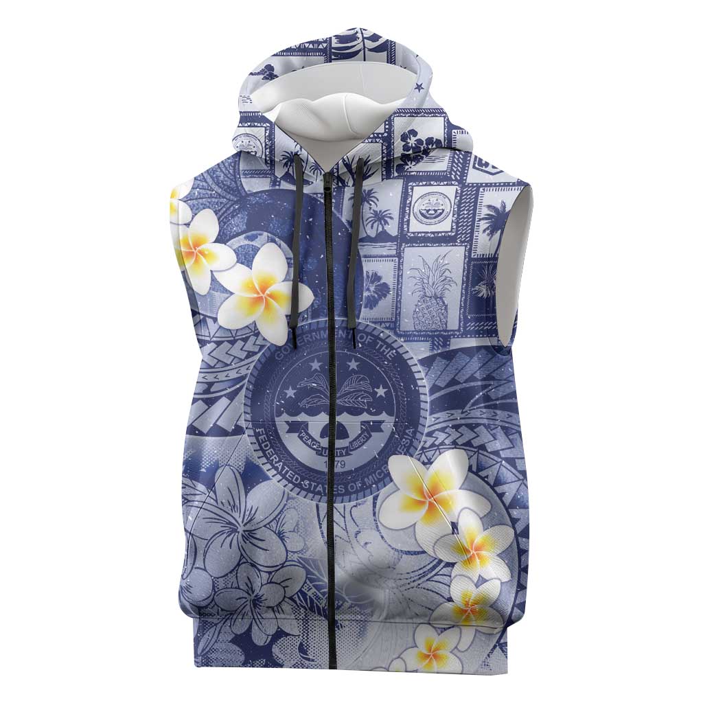 Federated States Of Micronesia Christmas Sleeveless Zip Hoodie Retro Style Dark Version - Polynesian Pride