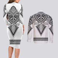 Personalised Melanesian Brotherhood Couples Matching Long Sleeve Bodycon Dress and Long Sleeve Button Shirt With Tribal Pattern - Polynesian Pride