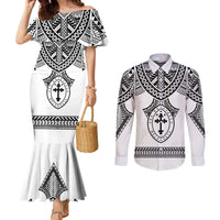 Personalised Melanesian Brotherhood Couples Matching Mermaid Dress and Long Sleeve Button Shirt With Tribal Pattern - Polynesian Pride