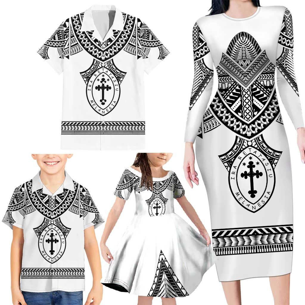 Personalised Melanesian Brotherhood Family Matching Long Sleeve Bodycon Dress and Hawaiian Shirt With Tribal Pattern LT05 - Polynesian Pride