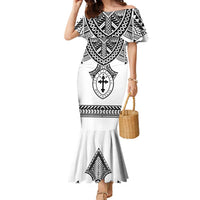 Personalised Melanesian Brotherhood Family Matching Mermaid Dress and Hawaiian Shirt With Tribal Pattern LT05 Mom's Dress White - Polynesian Pride