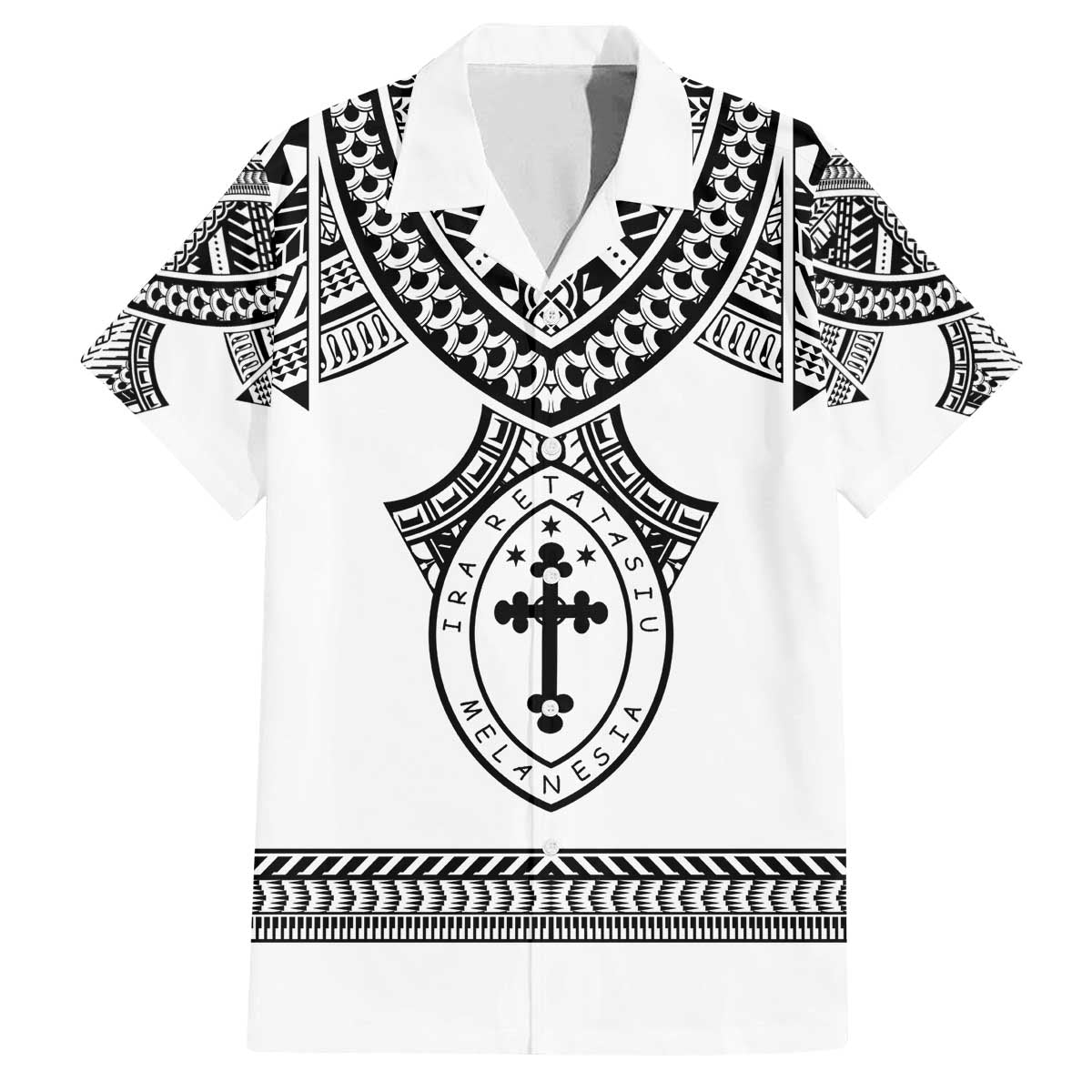 Personalised Melanesian Brotherhood Family Matching Off The Shoulder Long Sleeve Dress and Hawaiian Shirt With Tribal Pattern LT05 Dad's Shirt - Short Sleeve White - Polynesian Pride