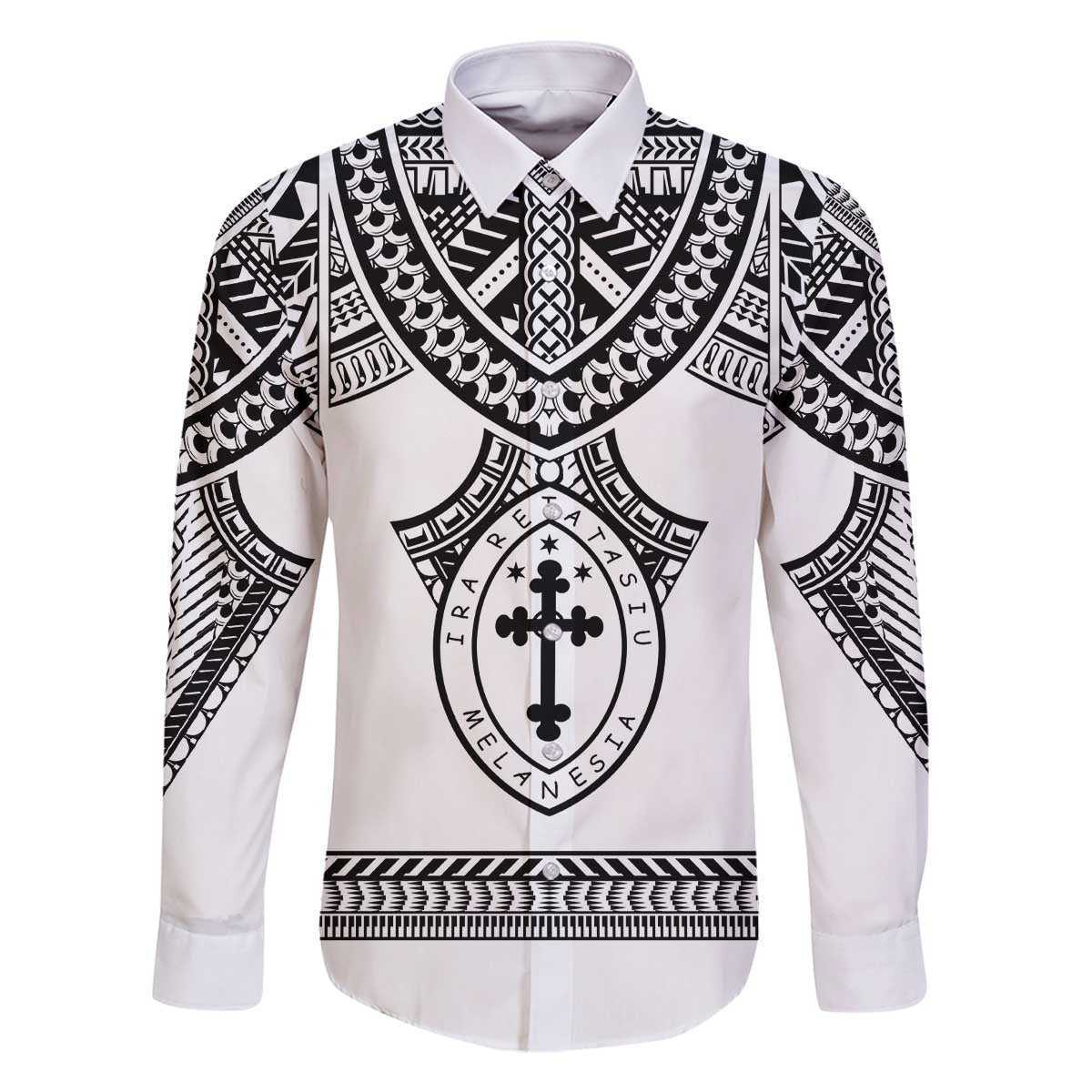 Personalised Melanesian Brotherhood Family Matching Off The Shoulder Long Sleeve Dress and Hawaiian Shirt With Tribal Pattern LT05 Dad's Shirt - Long Sleeve White - Polynesian Pride