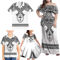 Personalised Melanesian Brotherhood Family Matching Off Shoulder Maxi Dress and Hawaiian Shirt With Tribal Pattern LT05 - Polynesian Pride