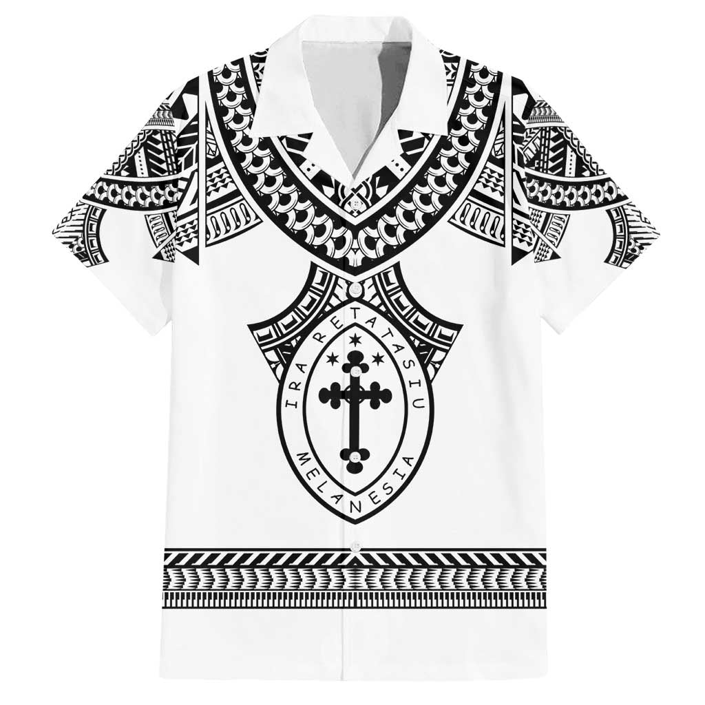 Personalised Melanesian Brotherhood Family Matching Off Shoulder Maxi Dress and Hawaiian Shirt With Tribal Pattern LT05 Dad's Shirt - Short Sleeve White - Polynesian Pride