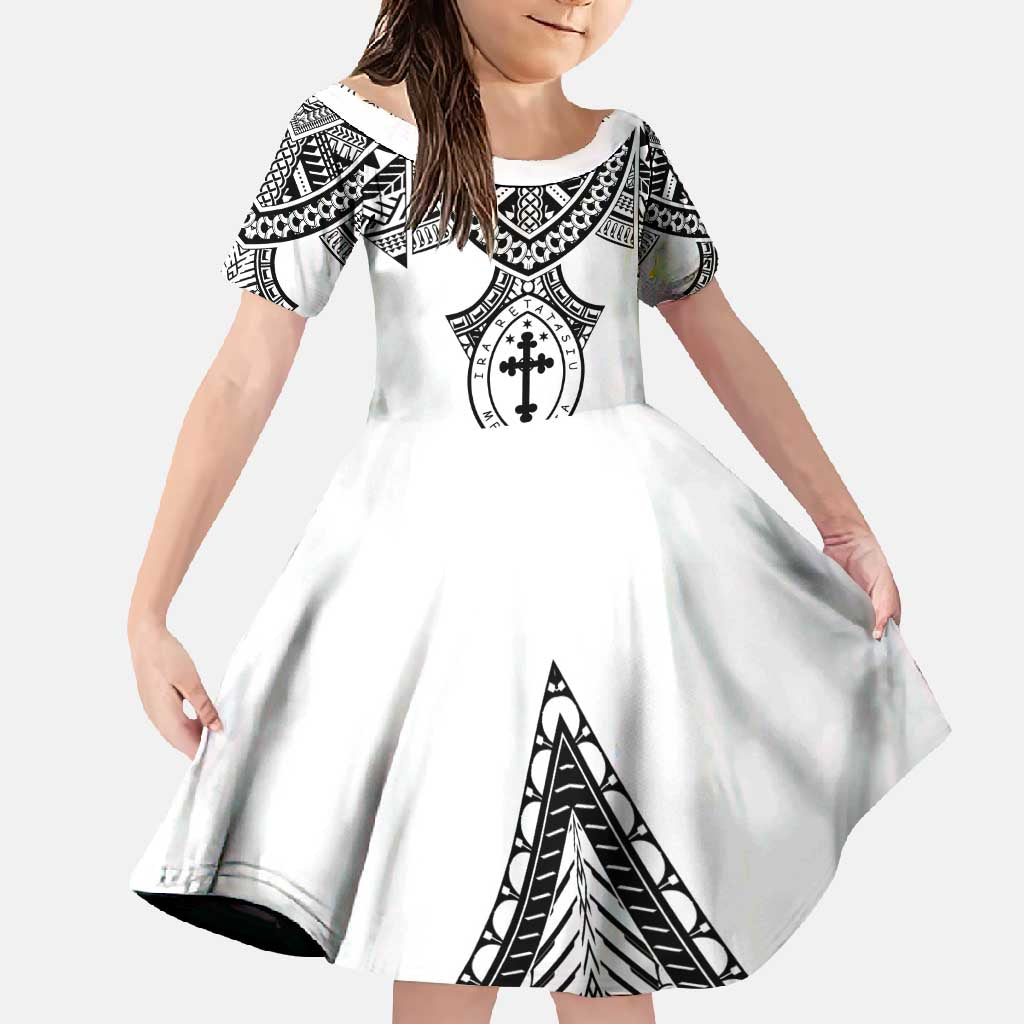 Personalised Melanesian Brotherhood Family Matching Summer Maxi Dress and Hawaiian Shirt With Tribal Pattern LT05 Daughter's Dress White - Polynesian Pride