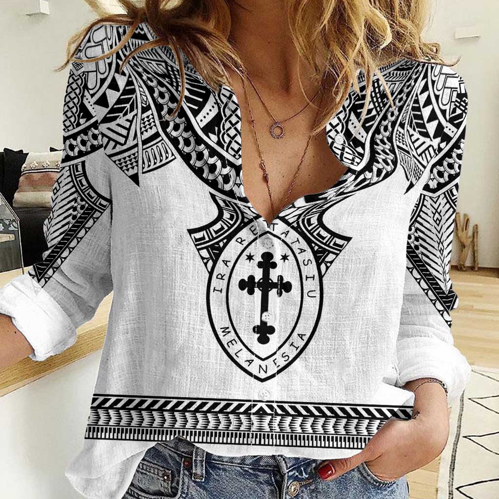 Personalised Melanesian Brotherhood Women Casual Shirt With Tribal Pattern LT05 Female White - Polynesian Pride