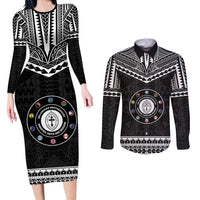 Personalised Melanesian Brotherhood Couples Matching Long Sleeve Bodycon Dress and Long Sleeve Button Shirt Ministry Faith And Mission LT05 Black - Polynesian Pride