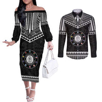 Personalised Melanesian Brotherhood Couples Matching Off The Shoulder Long Sleeve Dress and Long Sleeve Button Shirt Ministry Faith And Mission LT05 Black - Polynesian Pride