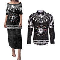 Personalised Melanesian Brotherhood Couples Matching Puletasi and Long Sleeve Button Shirt Ministry Faith And Mission LT05 Black - Polynesian Pride