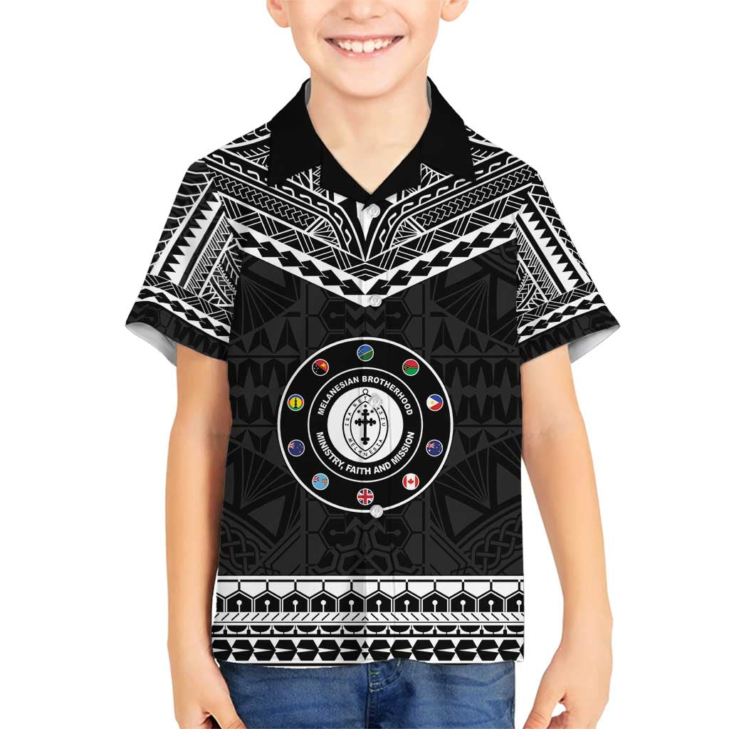 Personalised Melanesian Brotherhood Family Matching Off Shoulder Maxi Dress and Hawaiian Shirt Ministry Faith And Mission LT05 Son's Shirt Black - Polynesian Pride