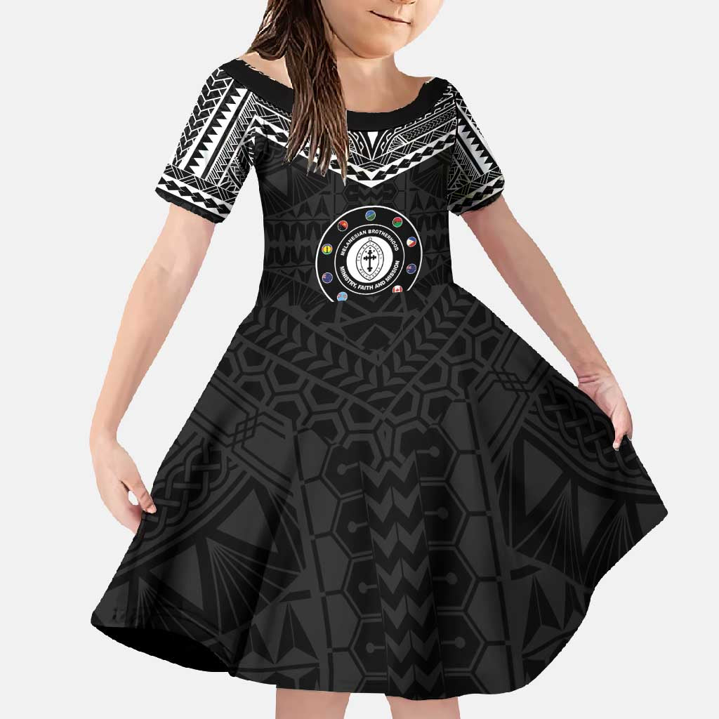 Personalised Melanesian Brotherhood Family Matching Short Sleeve Bodycon Dress and Hawaiian Shirt Ministry Faith And Mission LT05 Daughter's Dress Black - Polynesian Pride