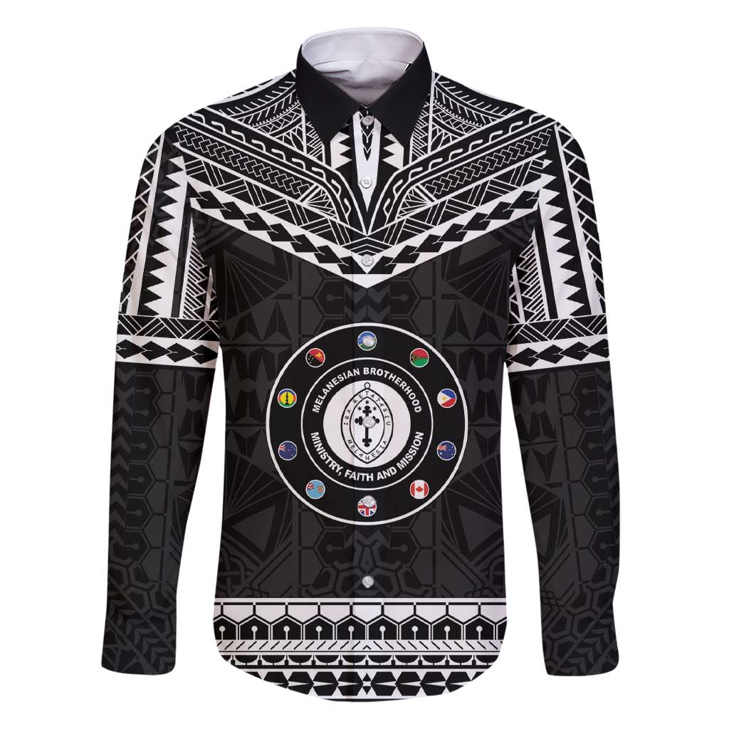 Personalised Melanesian Brotherhood Family Matching Short Sleeve Bodycon Dress and Hawaiian Shirt Ministry Faith And Mission LT05 Dad's Shirt - Long Sleeve Black - Polynesian Pride