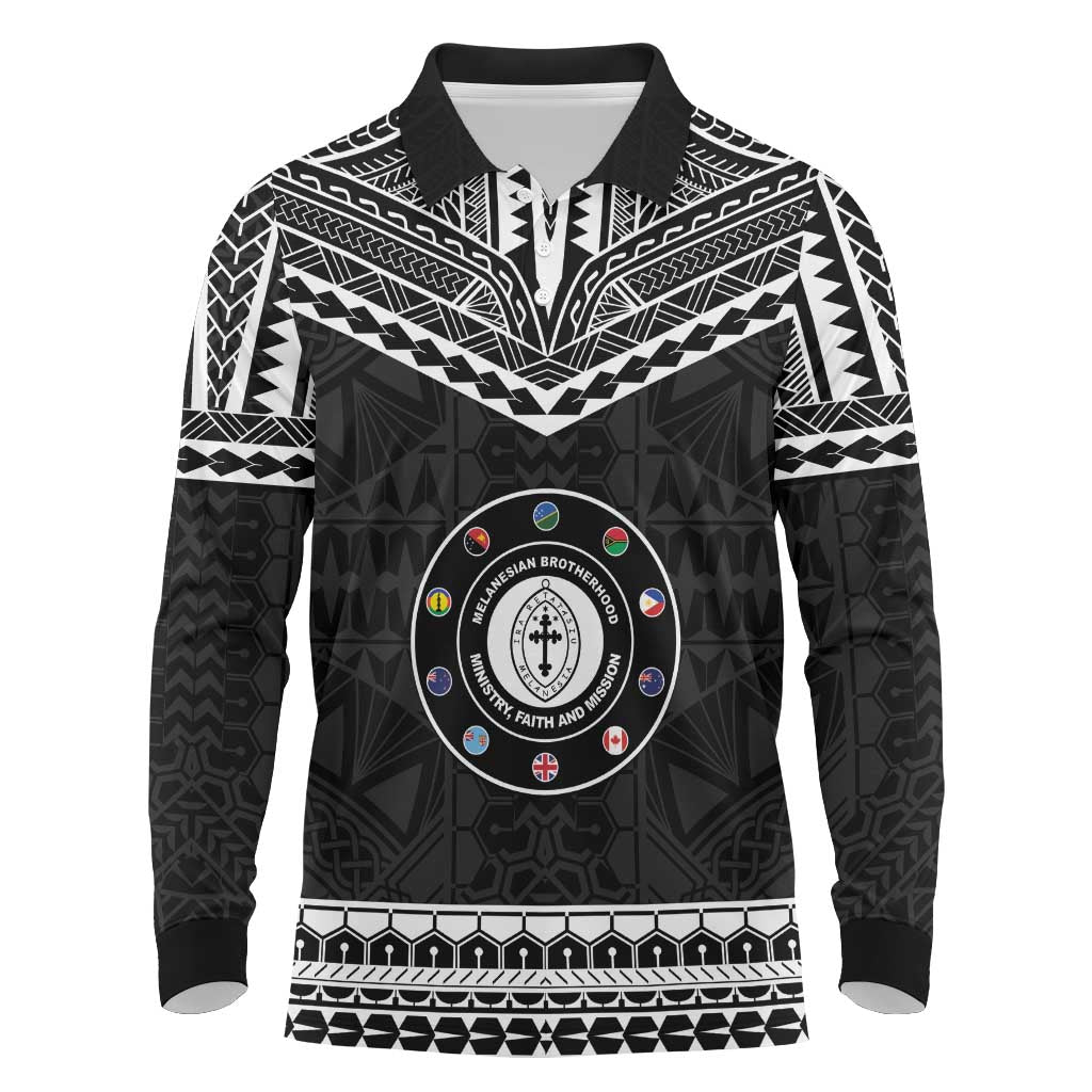 Personalised Melanesian Brotherhood Long Sleeve Polo Shirt Ministry Faith And Mission LT05 Black - Polynesian Pride