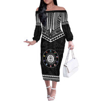 Personalised Melanesian Brotherhood Off The Shoulder Long Sleeve Dress Ministry Faith And Mission LT05 Women Black - Polynesian Pride