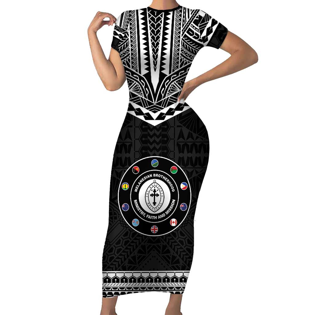 Personalised Melanesian Brotherhood Short Sleeve Bodycon Dress Ministry Faith And Mission LT05 Long Dress Black - Polynesian Pride