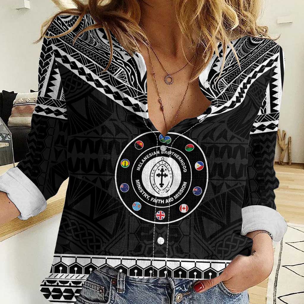 Personalised Melanesian Brotherhood Women Casual Shirt Ministry Faith And Mission LT05 Female Black - Polynesian Pride