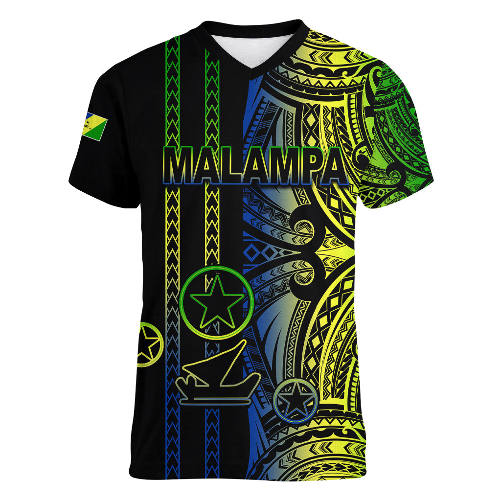Custom Vanuatu Malampa Women V Neck T Shirt Polynesian Tribal LT6 Female Black - Polynesian Pride