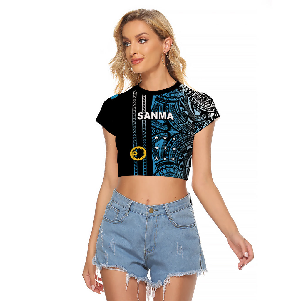 Custom Vanuatu Sanma Raglan Cropped T Shirt Polynesian Tribal LT6 Female Black - Polynesian Pride