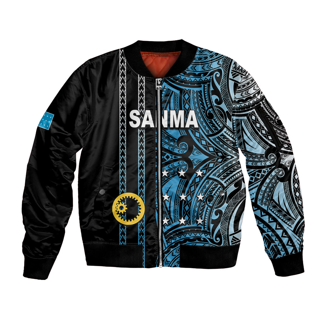 Custom Vanuatu Sanma Sleeve Zip Bomber Jacket Polynesian Tribal LT6 Unisex Black - Polynesian Pride
