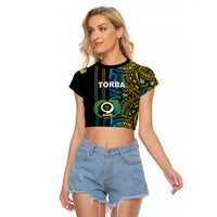 Custom Vanuatu Torba Raglan Cropped T Shirt Polynesian Tribal LT6 Female Black - Polynesian Pride