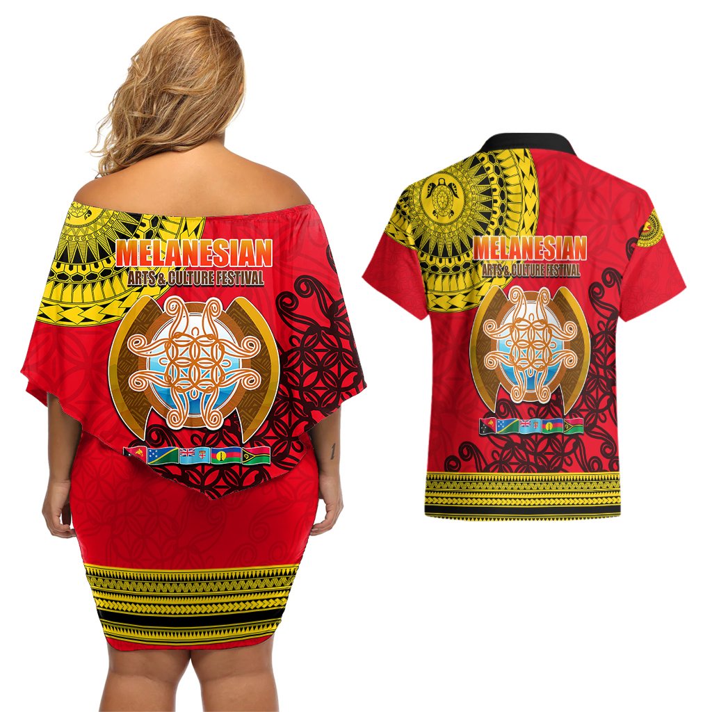 Papua New Guinea Couples Matching Off Shoulder Short Dress and Hawaiian Shirt Melanesian Festival 2023 LT6 - Polynesian Pride