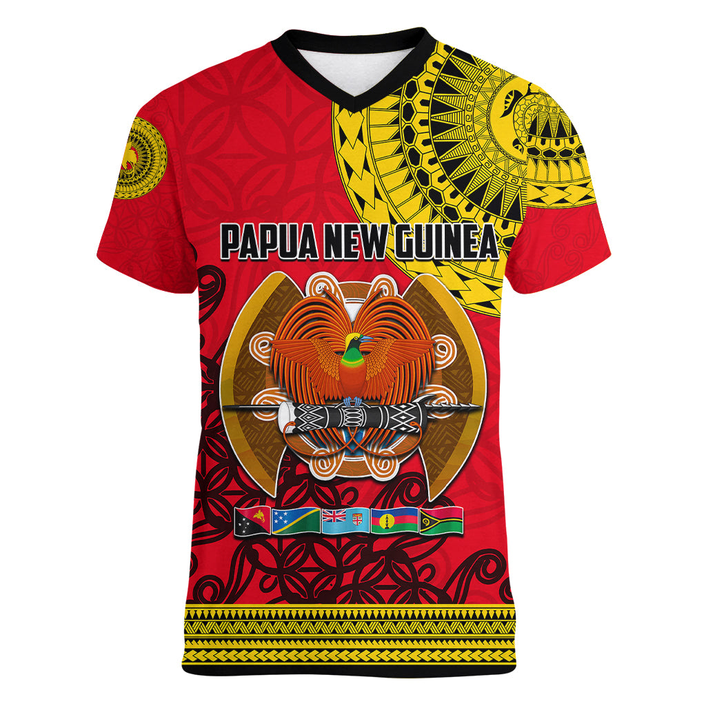 Papua New Guinea Women V Neck T Shirt Melanesian Festival 2023 LT6 Female Red - Polynesian Pride