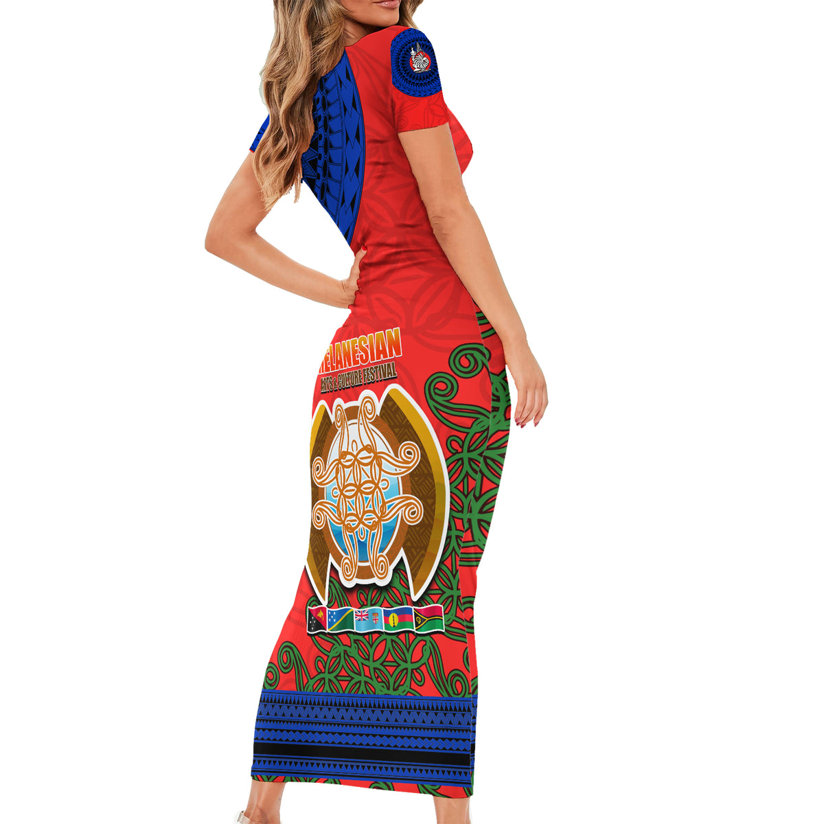 New Caledonia Short Sleeve Bodycon Dress Melanesian Festival 2023 LT6 - Polynesian Pride