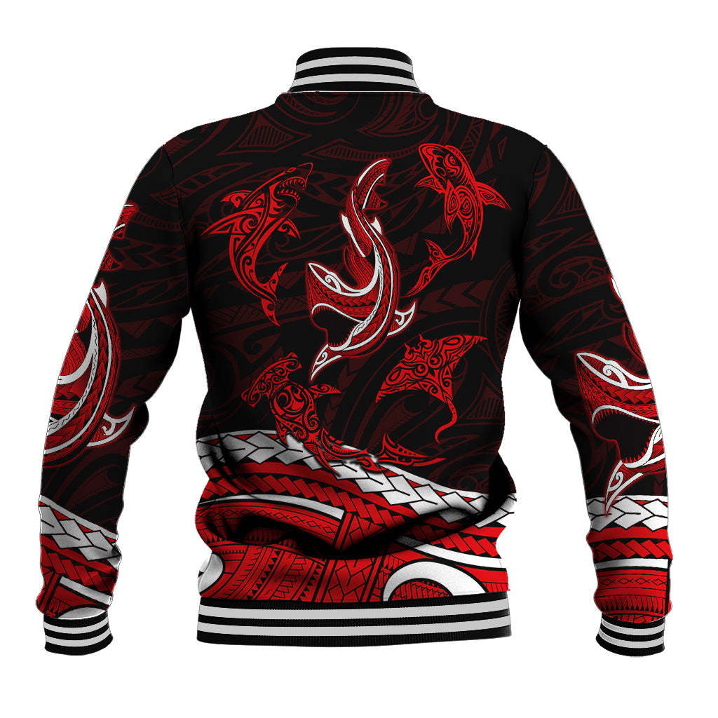 Polynesian Tribal Baseball Jacket with Sharks Tattoo Red LT6 - Polynesian Pride