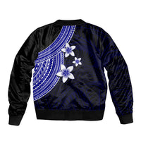 Polynesian Bomber Jacket With Plumeria Flower Blue LT6 - Polynesian Pride