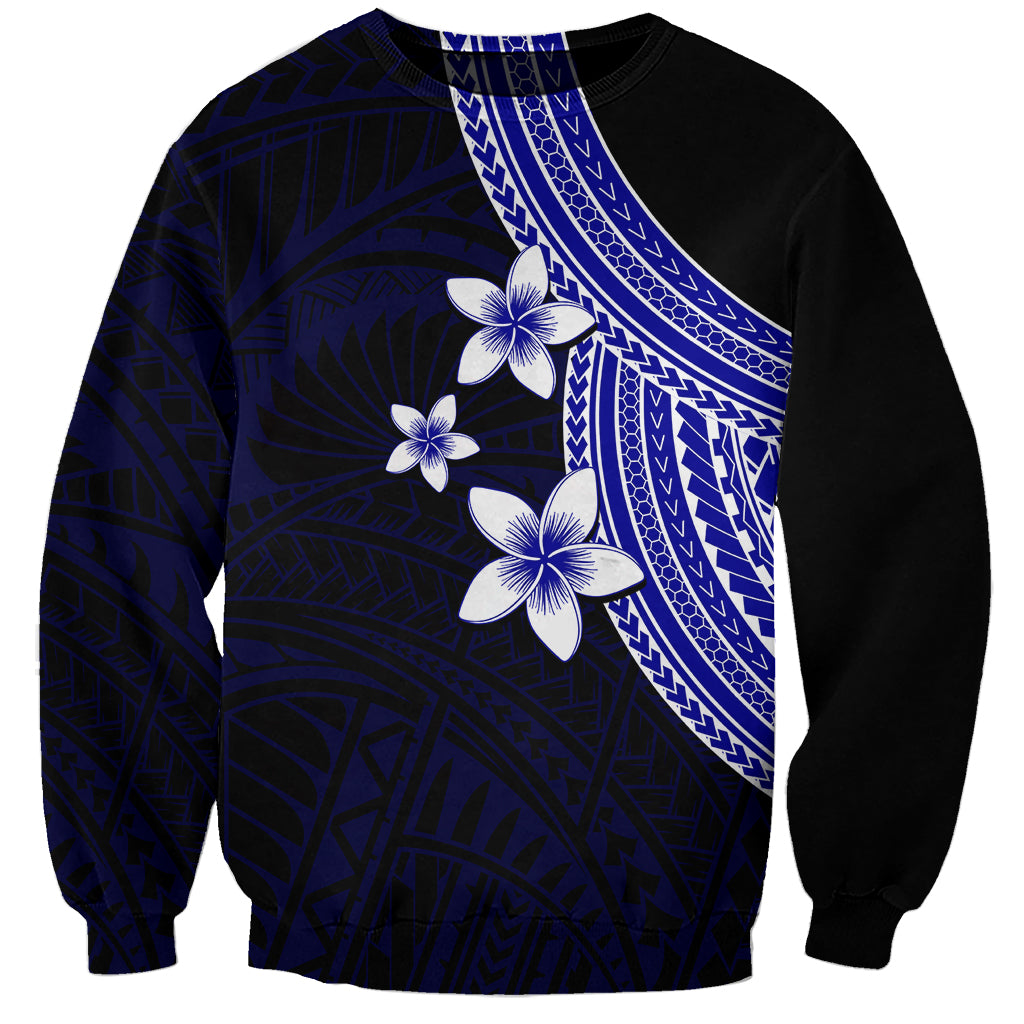 Polynesian Sweatshirt With Plumeria Flower Blue LT6 Unisex Blue - Polynesian Pride