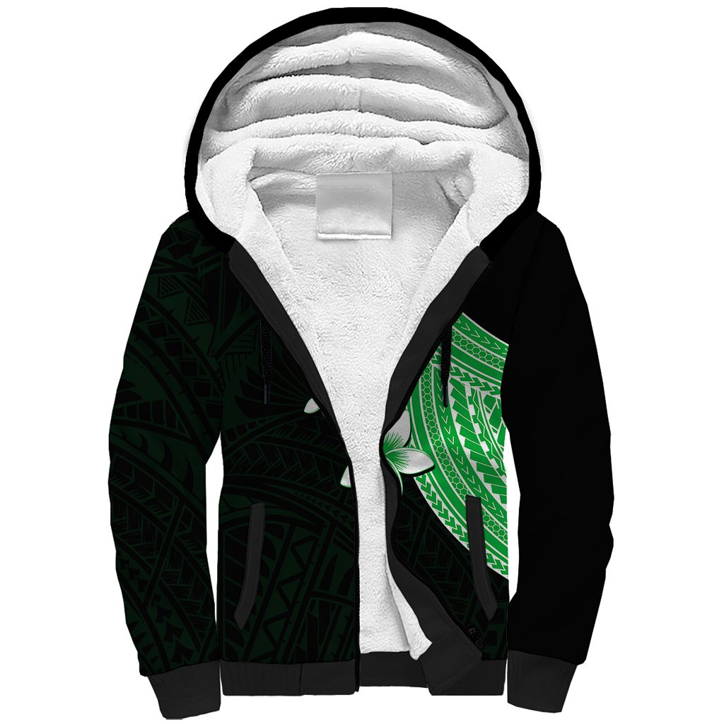Polynesian Sherpa Hoodie With Plumeria Flower Green LT6 Unisex Green - Polynesian Pride