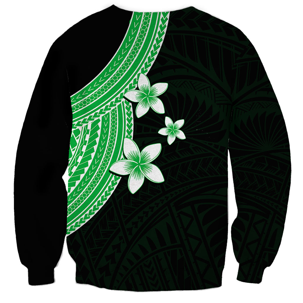 Polynesian Sweatshirt With Plumeria Flower Green LT6 - Polynesian Pride