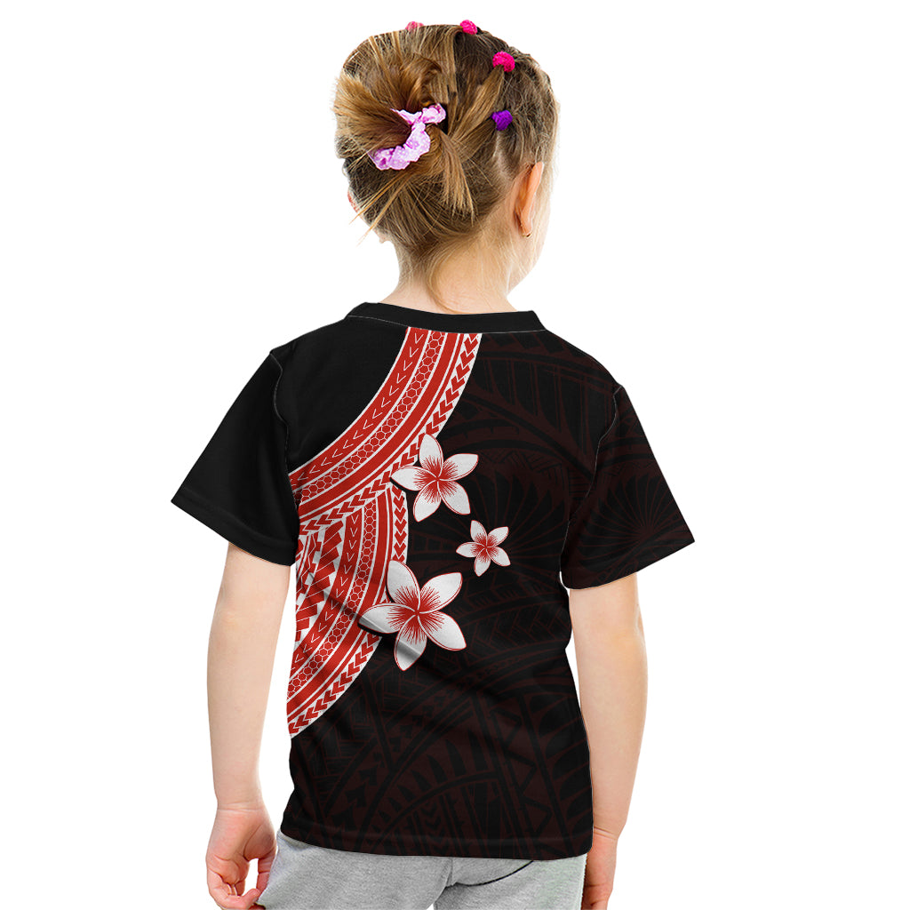 Polynesian Kid T Shirt With Plumeria Flower Red LT6 - Polynesian Pride