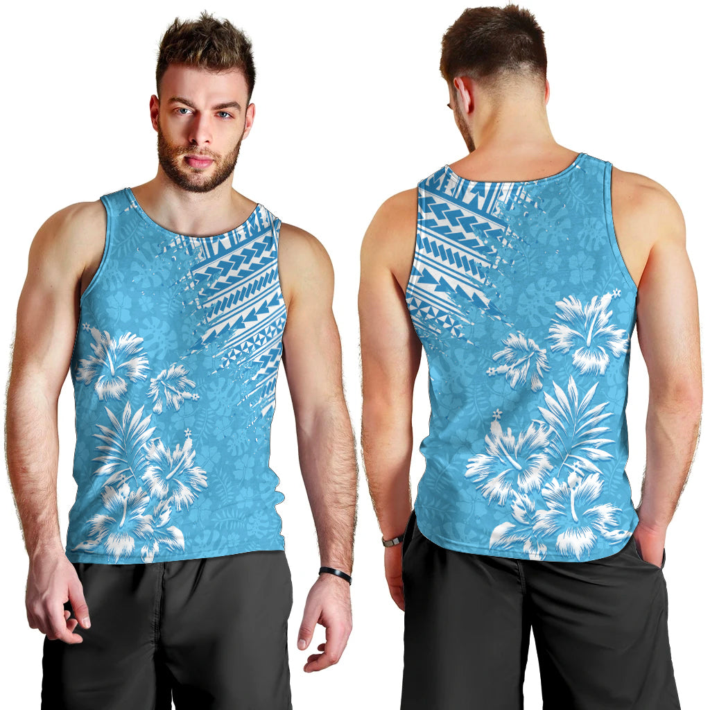 Hawaii Summer Men Tank Top Mix Polynesian Light Blue LT6 - Polynesian Pride
