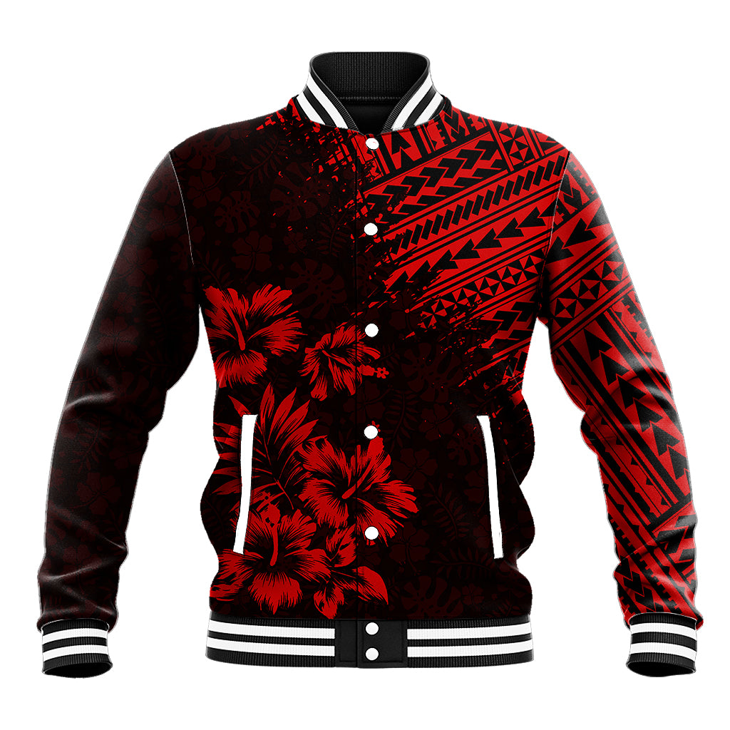 Hawaii Summer Baseball Jacket Mix Polynesian Black-Red LT6 Unisex Red - Polynesian Pride