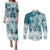 Polynesian Sea Turtle Couples Matching Puletasi Dress and Long Sleeve Button Shirts Tribal LT6 Blue - Polynesian Pride