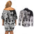 Polynesian Sea Turtle Couples Matching Off Shoulder Short Dress and Long Sleeve Button Shirts Tribal Black LT6 - Polynesian Pride