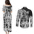 Polynesian Sea Turtle Couples Matching Puletasi Dress and Long Sleeve Button Shirts Tribal Black LT6 - Polynesian Pride