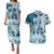 Polynesian Sea Turtle Couples Matching Puletasi Dress and Hawaiian Shirt Tribal Blue LT6 Blue - Polynesian Pride