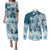 Polynesian Sea Turtle Couples Matching Puletasi Dress and Long Sleeve Button Shirts Tribal Blue LT6 Blue - Polynesian Pride