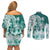 Polynesian Sea Turtle Couples Matching Off Shoulder Short Dress and Long Sleeve Button Shirts Tribal Green LT6 - Polynesian Pride