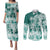 Polynesian Sea Turtle Couples Matching Puletasi Dress and Long Sleeve Button Shirts Tribal Green LT6 Green - Polynesian Pride