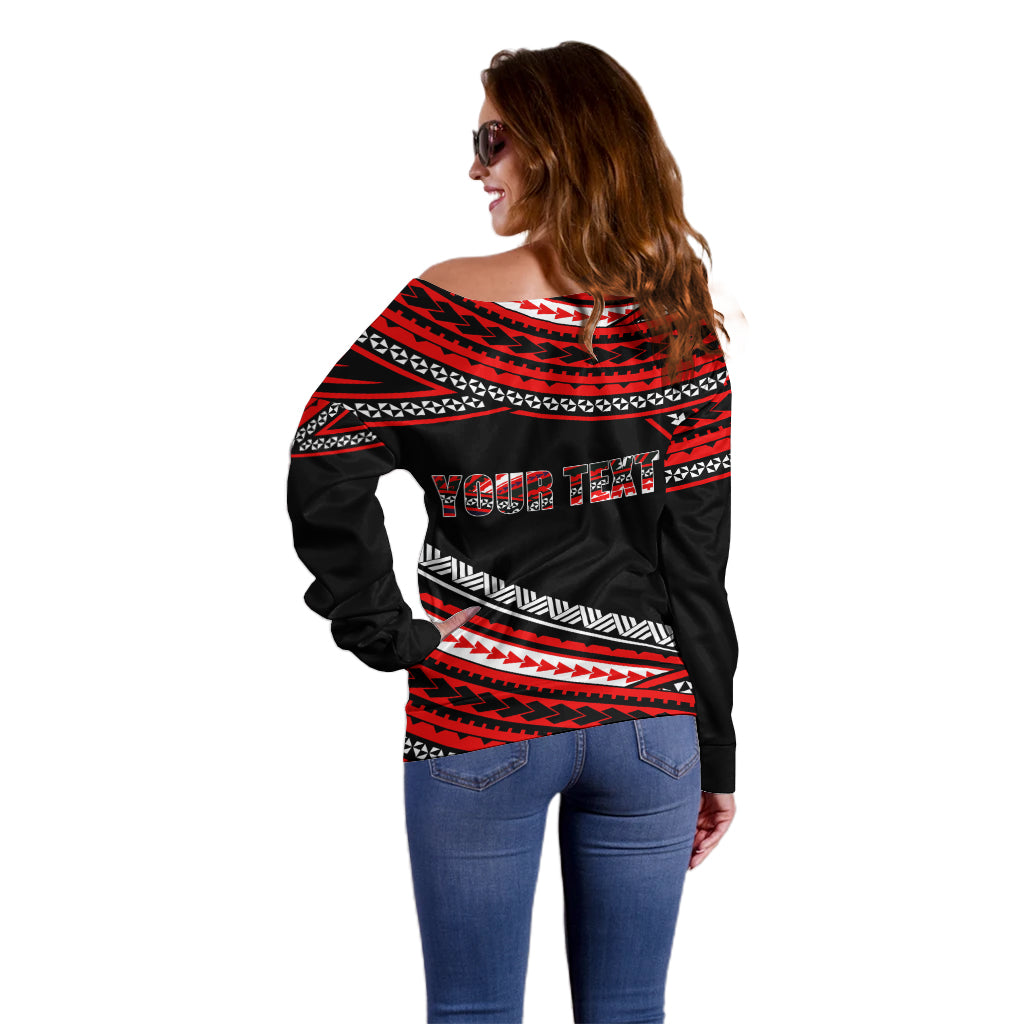(Custom Personalised) Happy Fathers Day Polynesian Off Shoulder Sweater I Love You Dad Red LT6 - Polynesian Pride