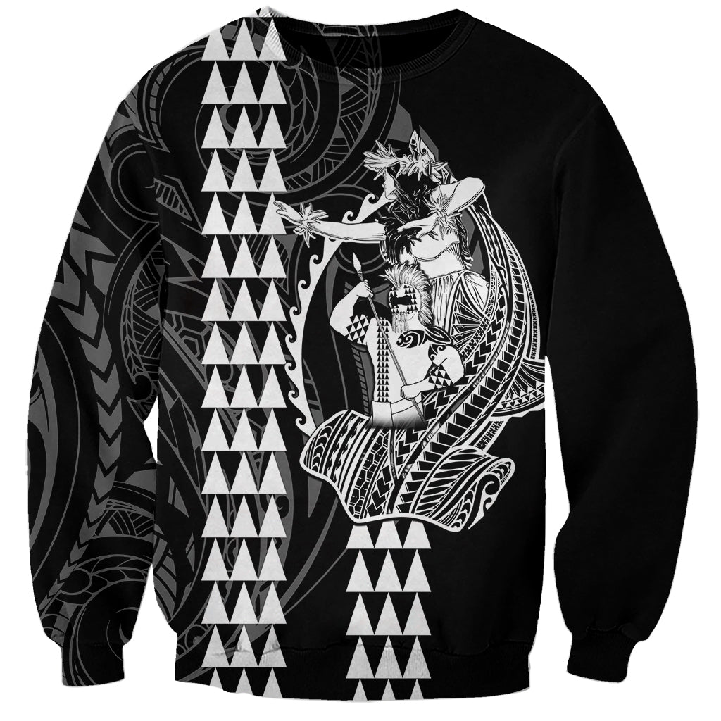 Polynesian Sweatshirt Hawaiian Warrior and Aloha Girl With Hammerhead Shark Tattoos White LT6 Unisex White - Polynesian Pride