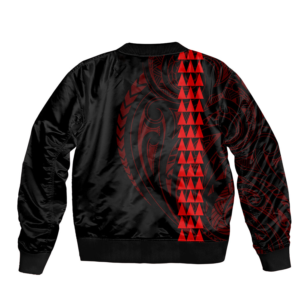 Polynesian Sleeve Zip Bomber Jacket Hawaiian Warrior and Aloha Girl With Hammerhead Shark Tattoos Red LT6 - Polynesian Pride