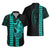 Polynesian Couples Matching Outfits Long Sleeve Dress And Long Sleeve Button Shirt Hawaiian Warrior and Aloha Girl With Hammerhead Shark Tattoos Turquoise LT6 - Polynesian Pride